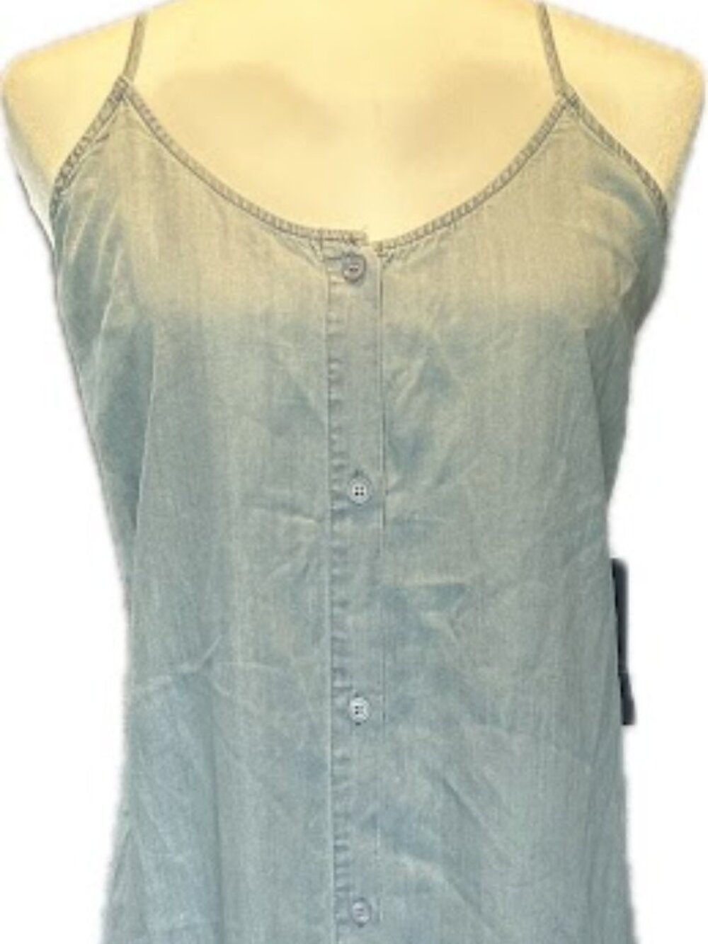Lulus Light Wash Lyocell Midi Dress M Button Front Tie Back Chambray Blue - Picture 5 of 9